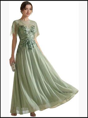 Sequined Embroidered Chiffon Floor-Length A-Line Formal Dress